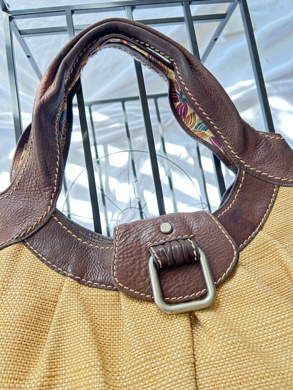 Fossil Tan Canvas Hobo with Brown Leather Trim - Picture 3 of 11